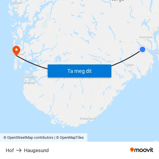 Hof to Haugesund map