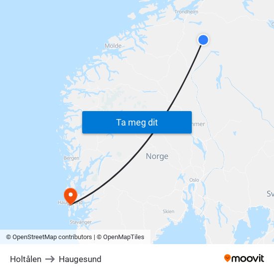 Holtålen to Haugesund map