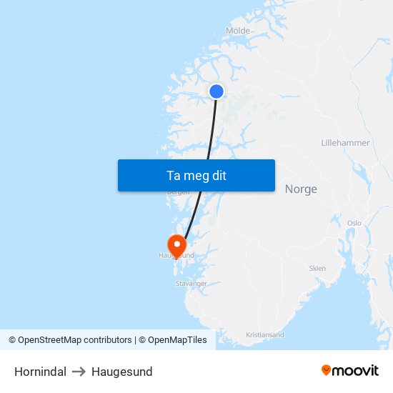 Hornindal to Haugesund map