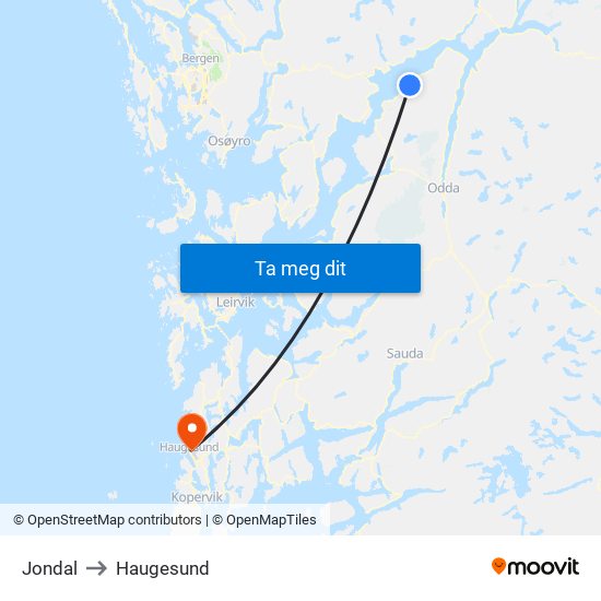 Jondal to Haugesund map