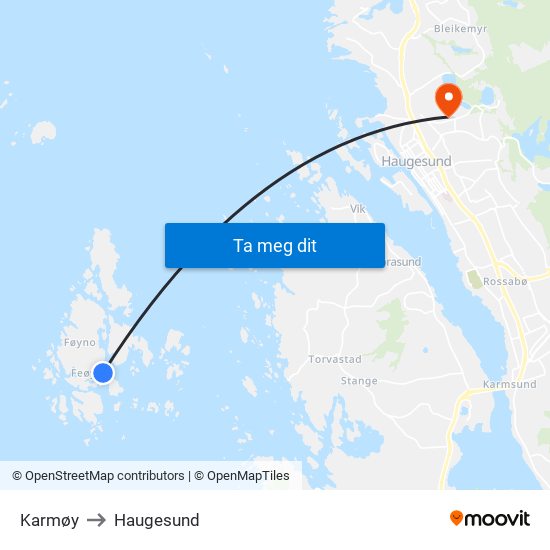 Karmøy to Haugesund map