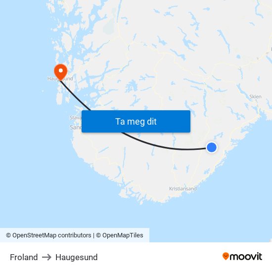 Froland to Haugesund map