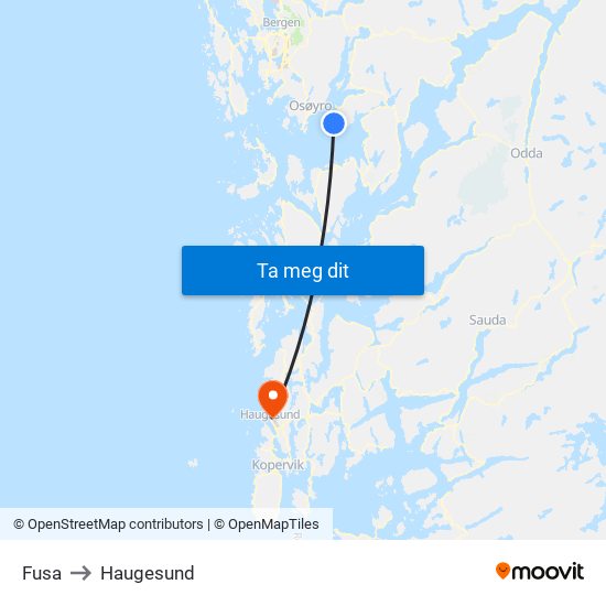 Fusa to Haugesund map