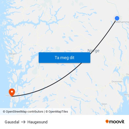 Gausdal to Haugesund map