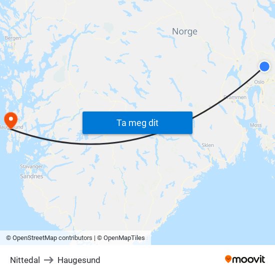 Nittedal to Haugesund map