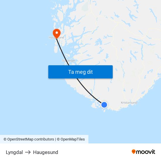 Lyngdal to Haugesund map