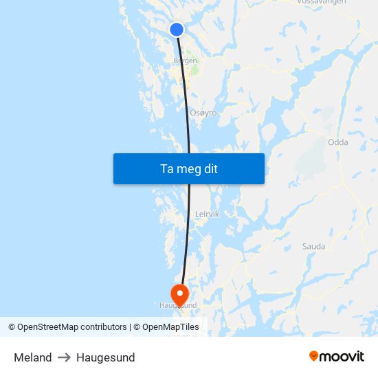 Meland to Haugesund map