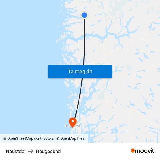 Naustdal to Haugesund map