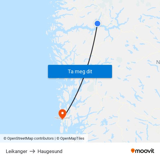 Leikanger to Haugesund map