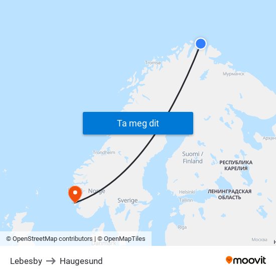 Lebesby to Haugesund map