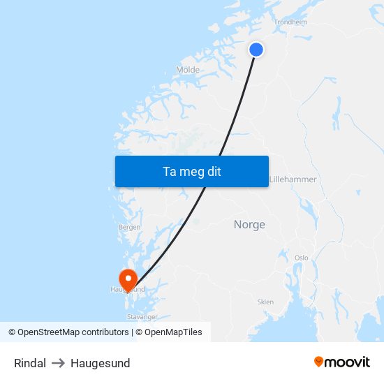Rindal to Haugesund map