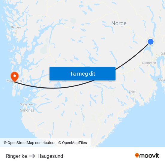 Ringerike to Haugesund map