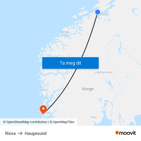Rissa to Haugesund map