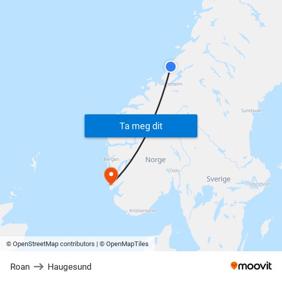 Roan to Haugesund map