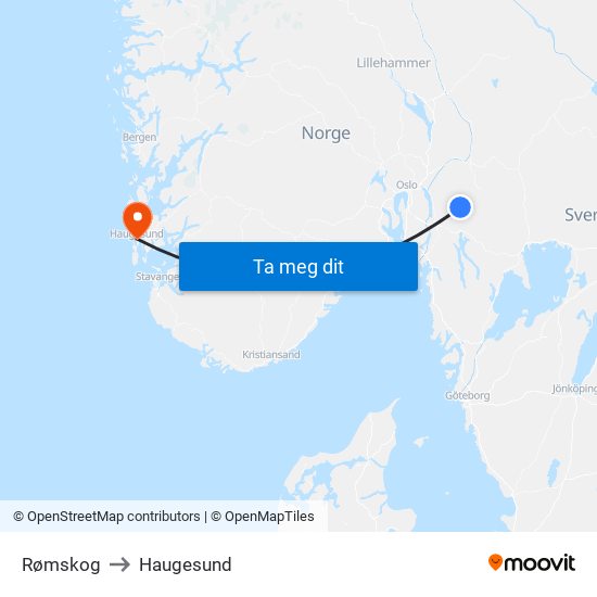 Rømskog to Haugesund map