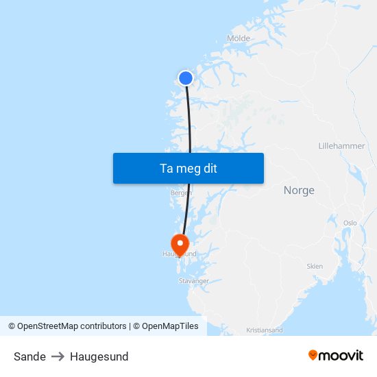 Sande to Haugesund map