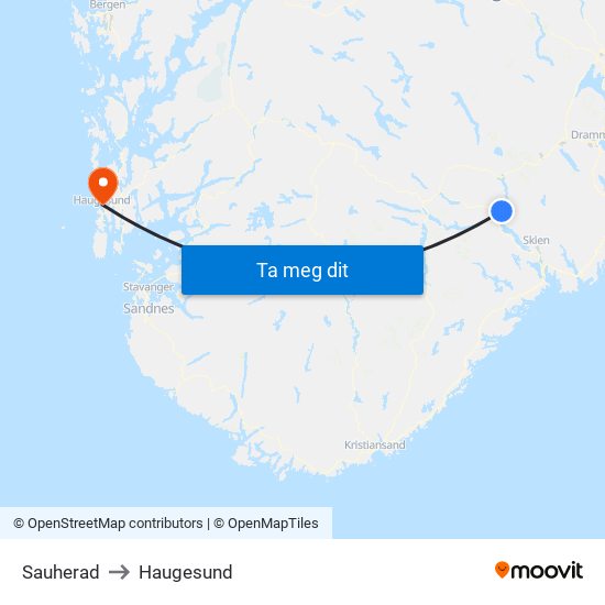 Sauherad to Haugesund map