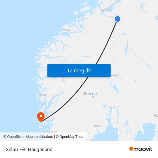 Selbu to Haugesund map