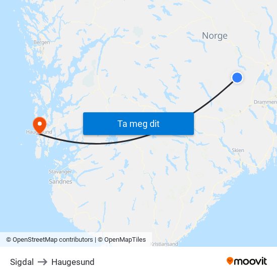 Sigdal to Haugesund map