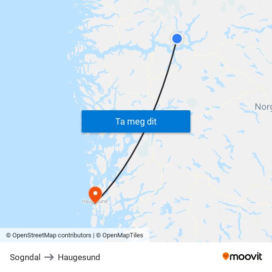 Sogndal to Haugesund map