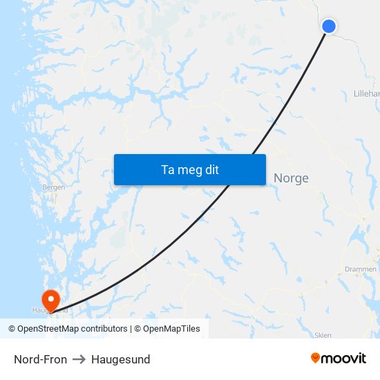 Nord-Fron to Haugesund map