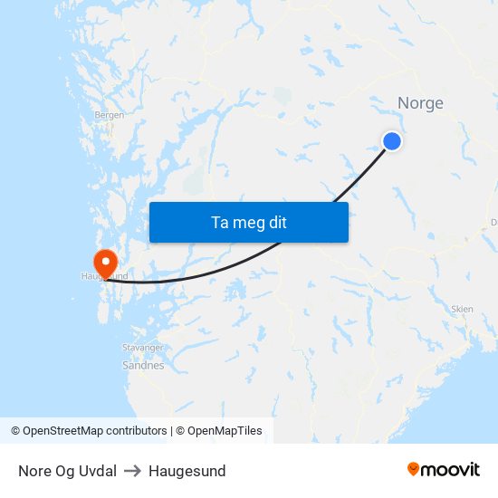 Nore Og Uvdal to Haugesund map