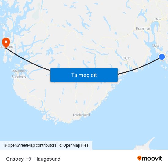 Onsoey to Haugesund map