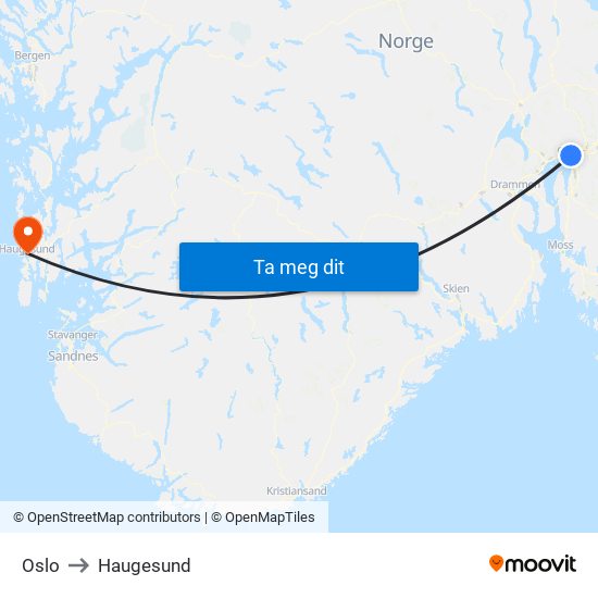 Oslo to Haugesund map