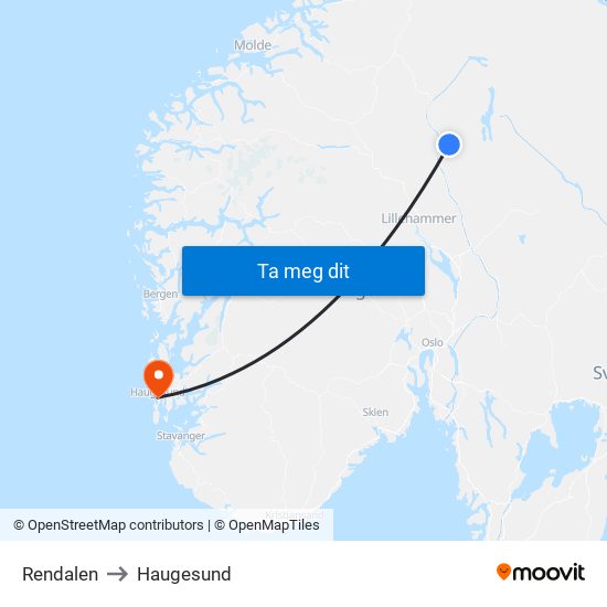 Rendalen to Haugesund map