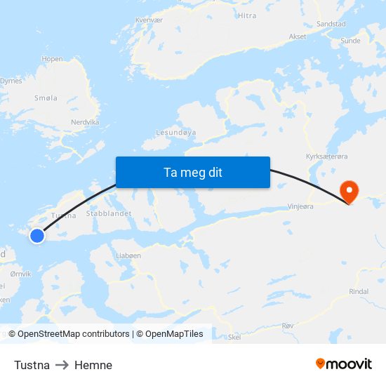 Tustna to Hemne map