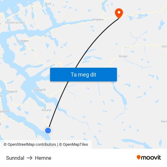 Sunndal to Hemne map