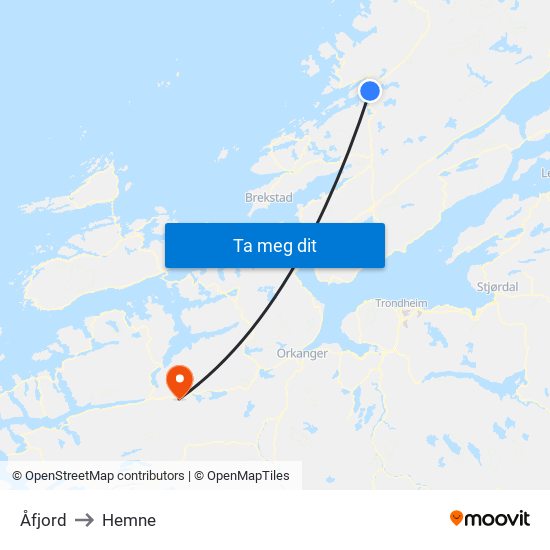 Åfjord to Hemne map