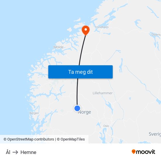 Ål to Hemne map