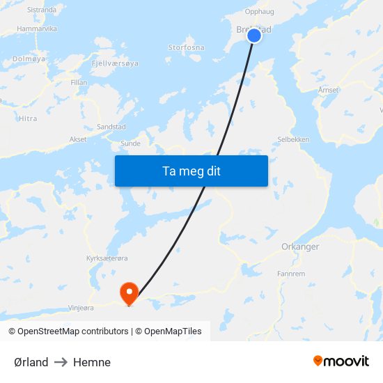Ørland to Hemne map