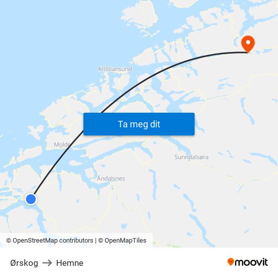 Ørskog to Hemne map