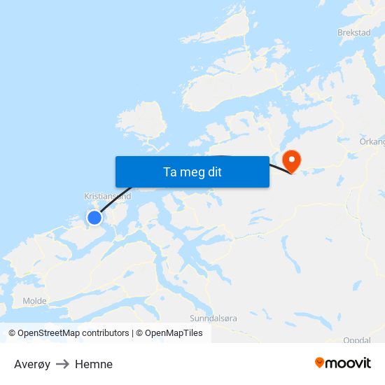 Averøy to Hemne map