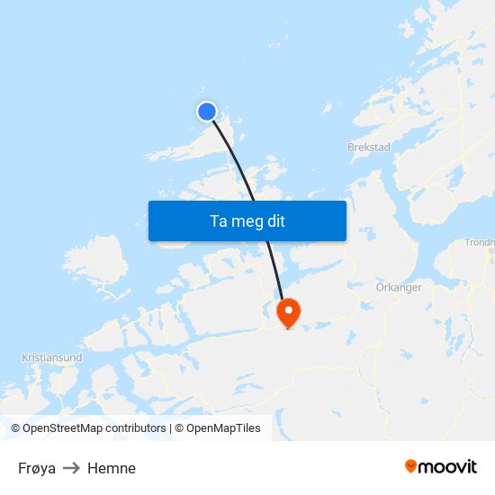 Frøya to Hemne map