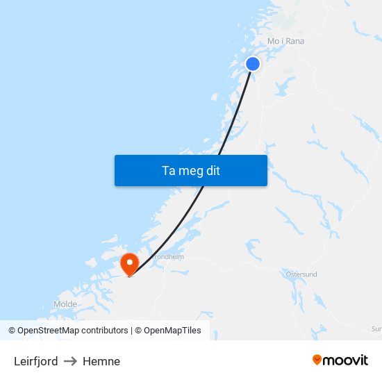 Leirfjord to Hemne map