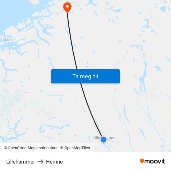 Lillehammer to Hemne map