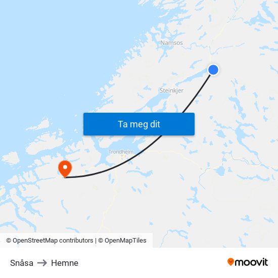 Snåsa to Hemne map