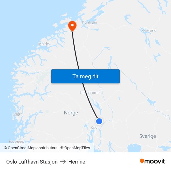 Oslo Lufthavn Stasjon to Hemne map