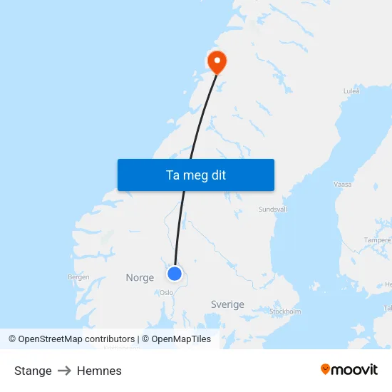 Stange to Hemnes map
