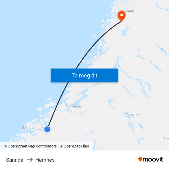 Sunndal to Hemnes map