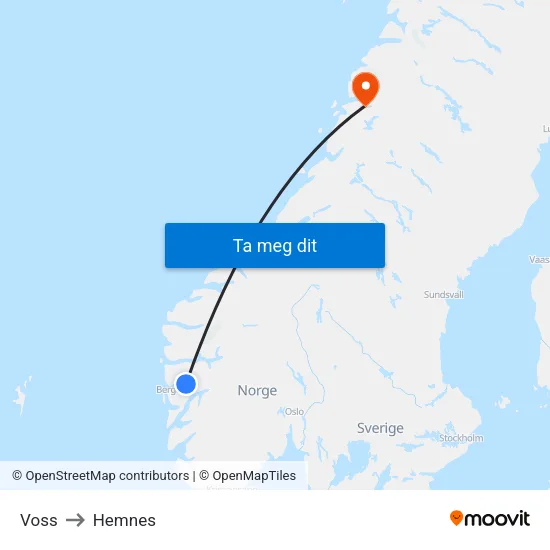 Voss to Hemnes map