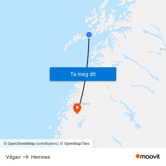 Vågan to Hemnes map
