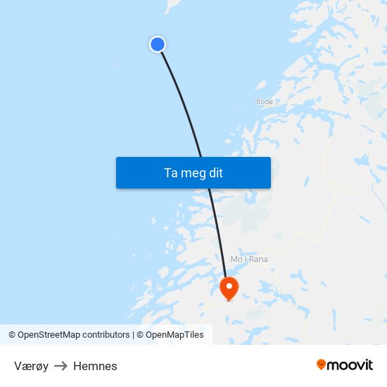 Værøy to Hemnes map