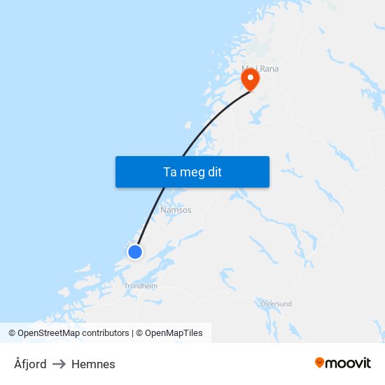 Åfjord to Hemnes map