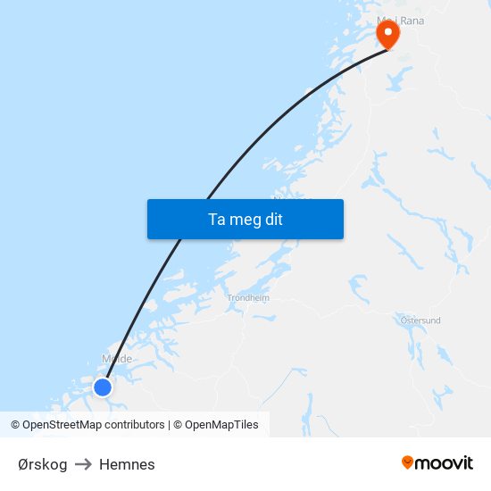 Ørskog to Hemnes map