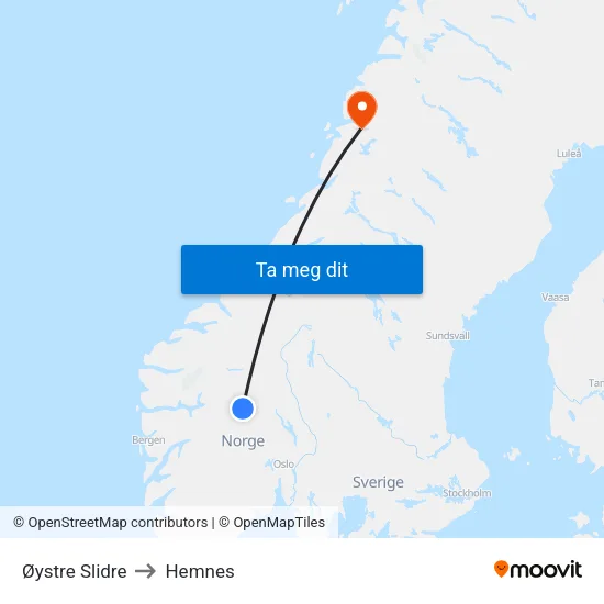 Øystre Slidre to Hemnes map