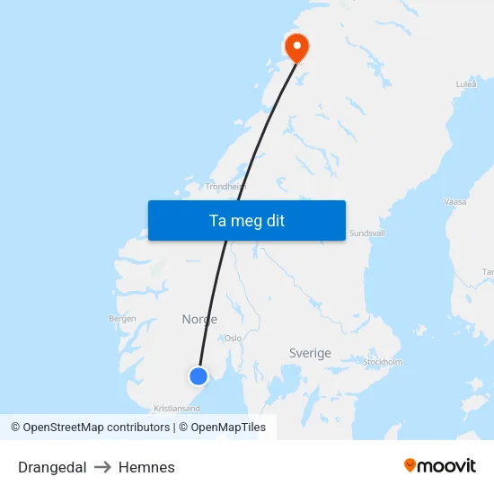 Drangedal to Hemnes map